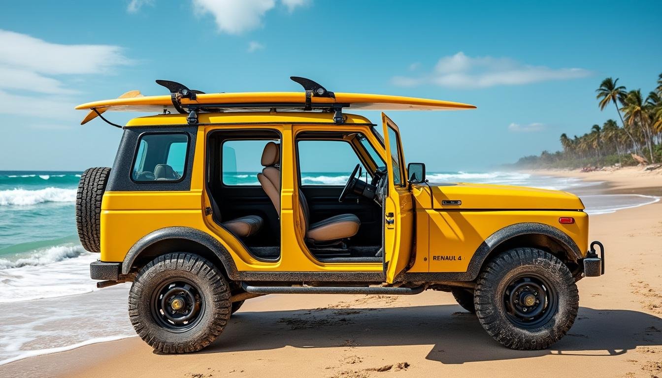découvrez la renault 4 jp4x4, le buggy tout-terrain à double moteur conçu pour les surfeurs passionnés en quête d'aventure et de performance ultime.
